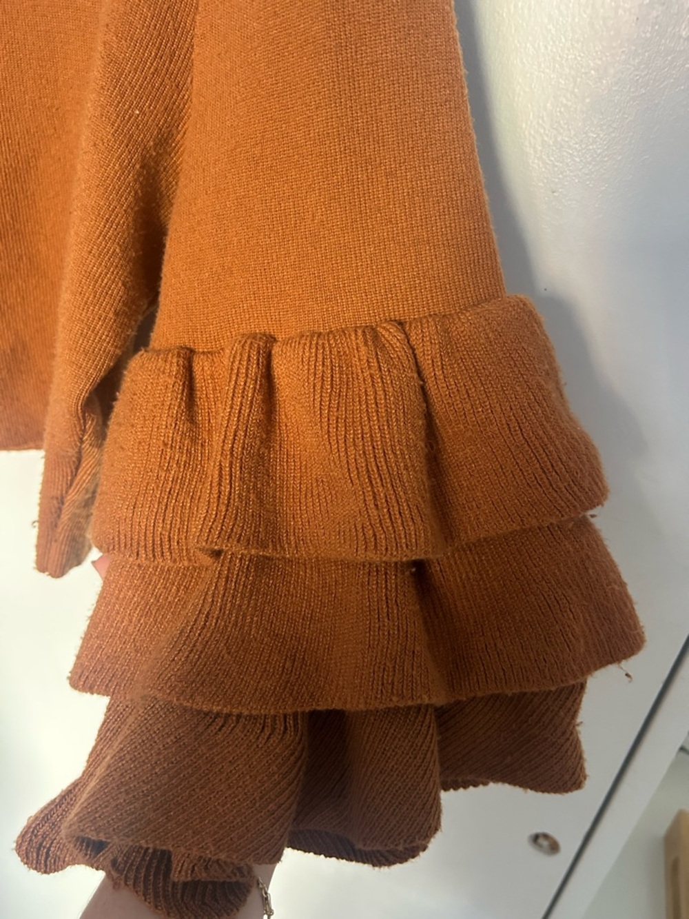 Rust Ruffle Sleeve Cropped Sweater - Picture 2 of 5